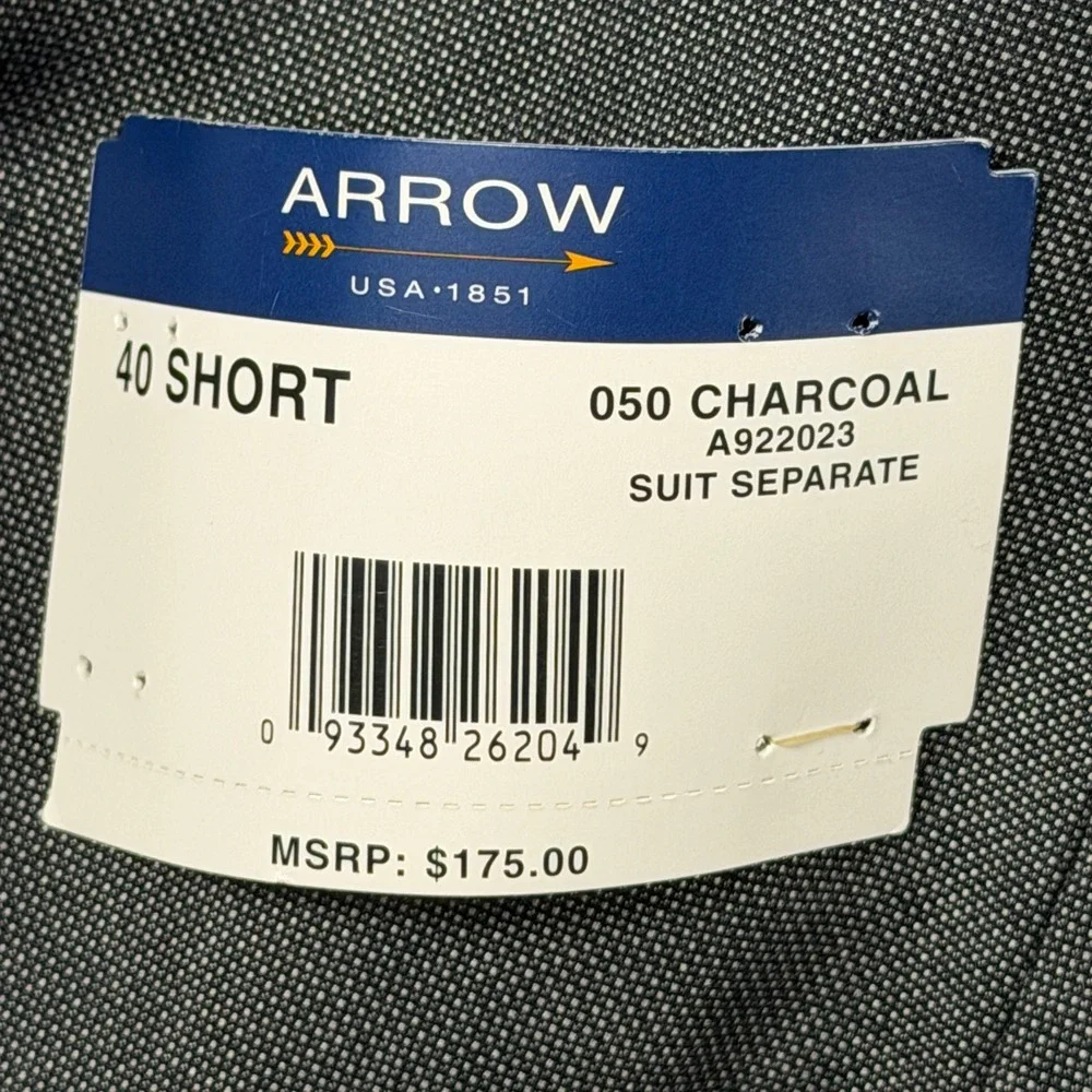 Arrow USA 1851 Mens 40 Short Charcoal Grey 3 Button Suit Separate Blazer A922023